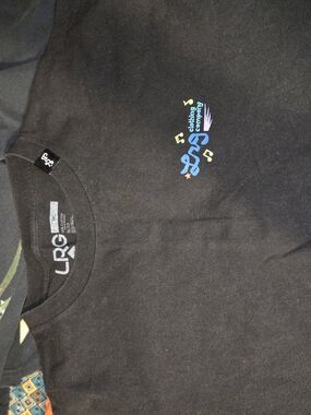 LRG Black Graphic Logo Tee with Colorful Music Design